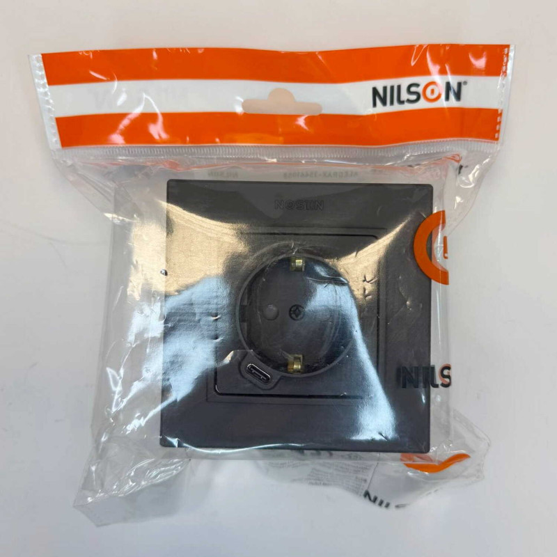 Розетка Nilson Alegra X антрацит матовый 1-на с заземлением USB ( 35441058 )