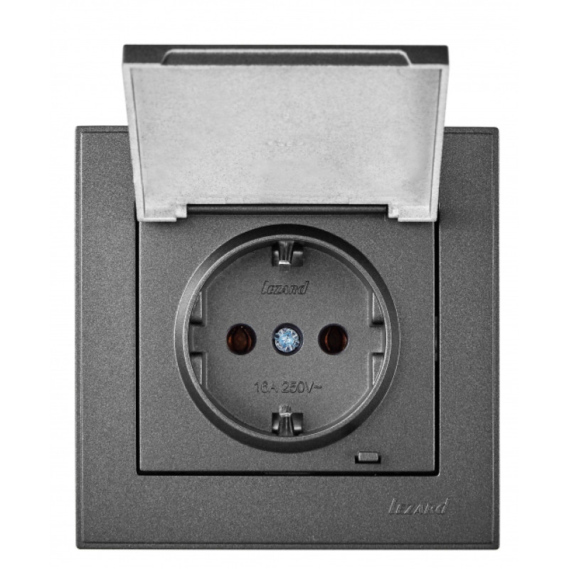 Розетка Lezard Rain (703-4288-123B) с крышкой с з/к ПБТ (антрацит)