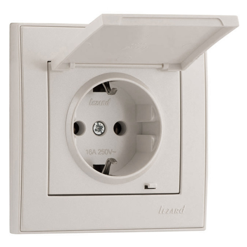 Розетка Lezard Rain (703-3088-123B) з кришкою із з/к ПБТ (перлово-білий перламутр)