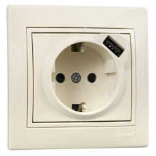 Розетка Lezard «Mira» (701-0303-181) с/з с USB (кремовая)