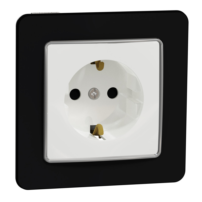 Комплект розетка с з/к + рамка Sedna Design & Elements (SDD111022+SDD361801) белый/черное стекло