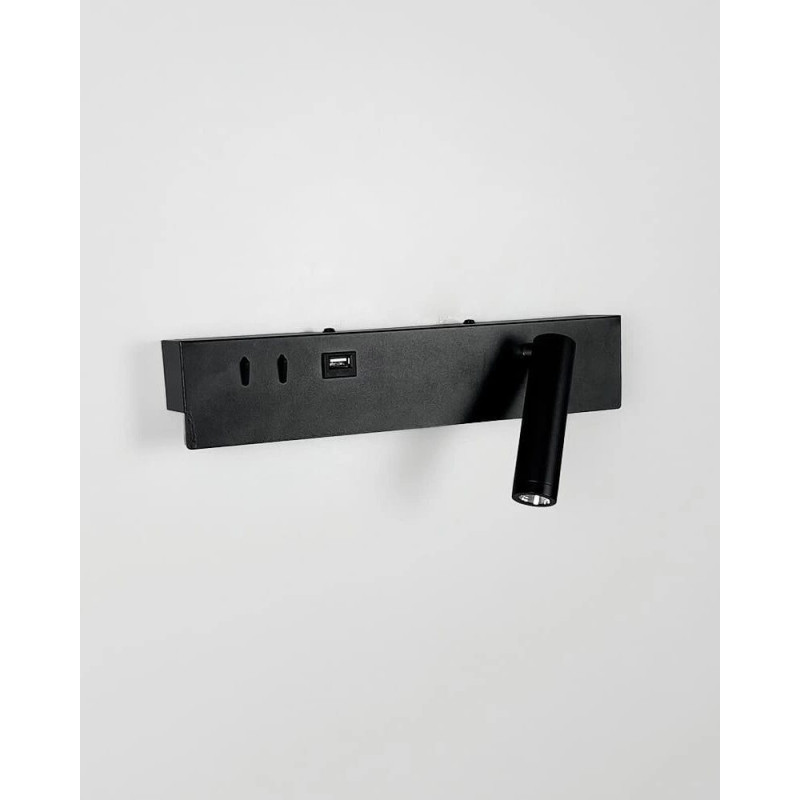 Бра, настінний світильник Line.F WJ028/2L BK (лівий) + USB-A LED 2x8W 4000K IP20 чорний