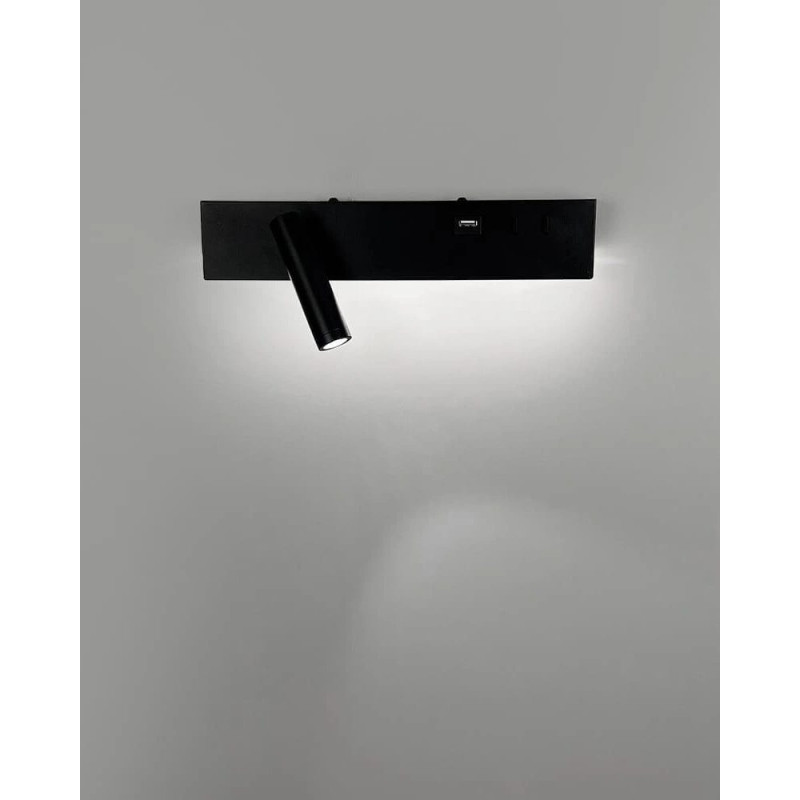 Бра, настенный светильник Line.F WJ028/2R BK (правый) + USB-A LED 2x8W 4000K IP20 черный