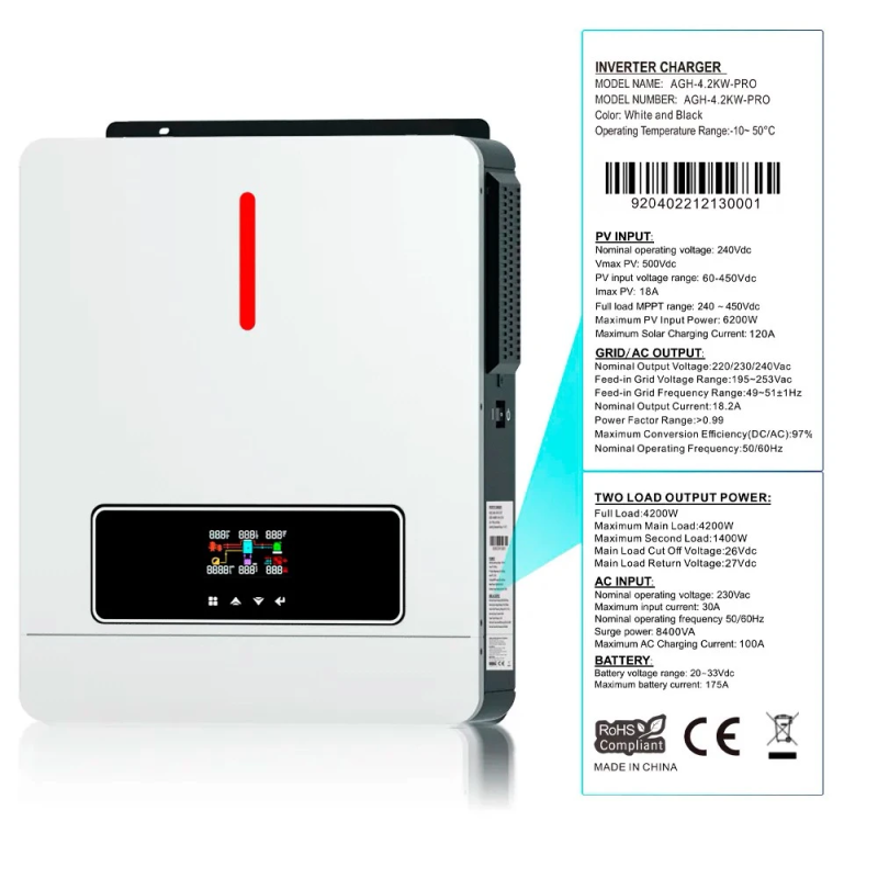 Гибридный инвертор Daxtromn AGH-4.2KW, 24 В, 120 А, 4200 Вт (бесперебойник, UPS, ИБП)