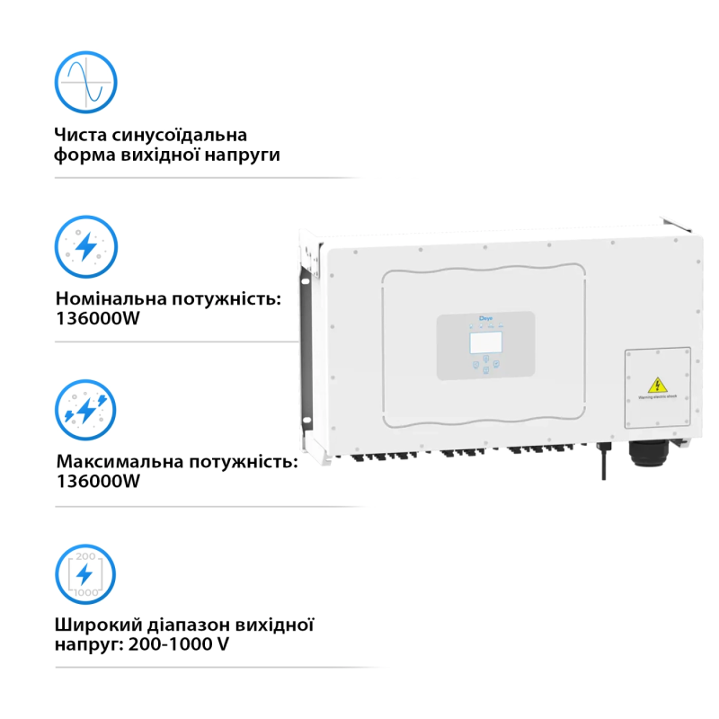 Сетевой инвертор DEYE SUN-136K-G01P3-EU 136KW Трехфазный 380V/50hz