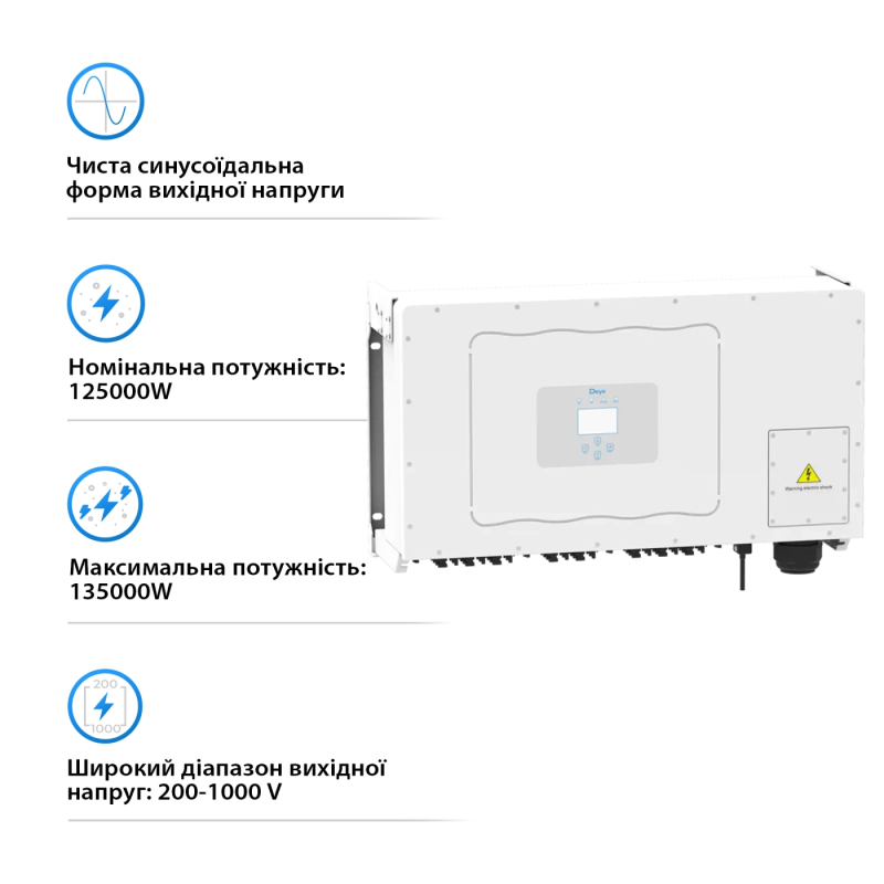 Мережевий інвертор DEYE SUN-125K-G01P3-EU 125KW Трифазний 380V/50hz