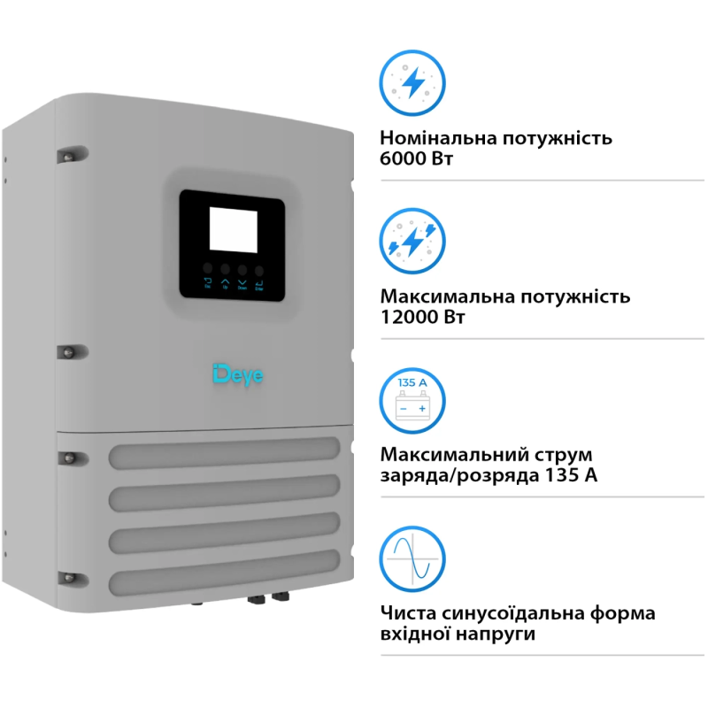 Автономный инвертор DEYE SUN-6K-OG01LP1-EU-AM2 6KW LV 2 MPPT Wi-Fi Однофазный (SUN-6K-OG01LP1-EU-AM2)
