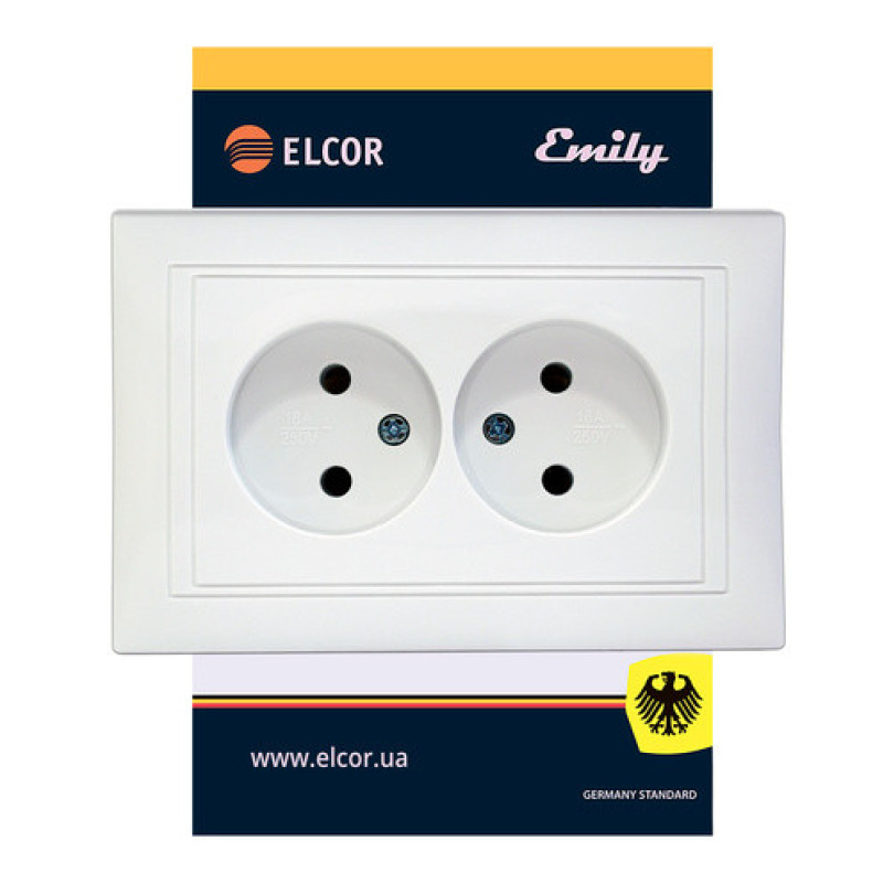 Двопостова розетка Elcor Emily 9215 (211567) без заземлення (білий)