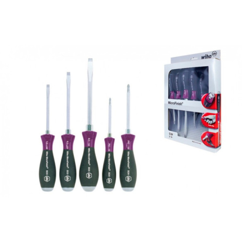 Набор шлицевых отверток Wiha W29138 MicroFinish /Philips (5шт)