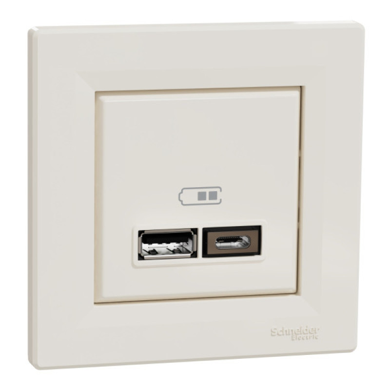 USB розетка Schneider Electric Asfora EPH2700323 USB/Type-C 2,4А крем
