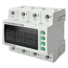 Трехфазное реле контроля напряжения и тока Promfactor FRVA3-63A