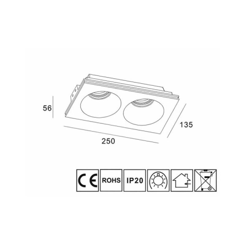 Гипсовый точечный врезной светильник Oledim 7771269 TS3 GYPSUM GU10 2x10W IP20 Белый