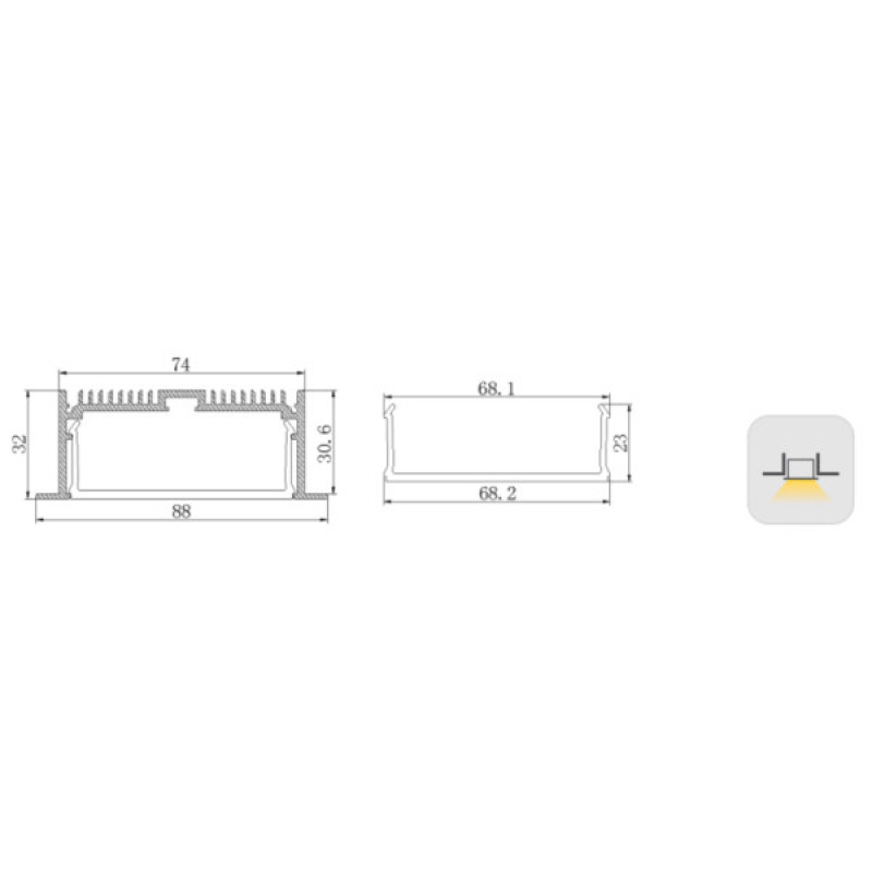 LED-профіль широкий врізний LE8832 (2,5 метра)