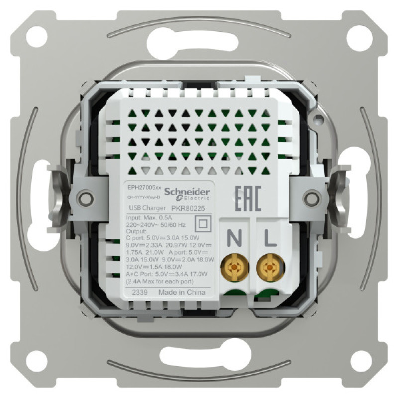 USB розетка Schneider Electric Asfora EPH2700561 тип A+C, 21Вт 3A алюминий