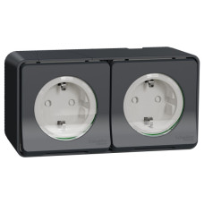 Накладная 2-местная розетка Schneider Electric MUR36029 с з/к и шторками IP55 (черный)