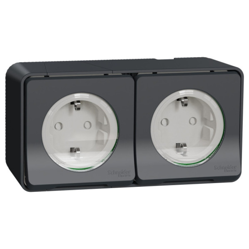 Накладна 2-місна розетка Schneider Electric MUR36029 із з/к та шторками IP55 (чорний)