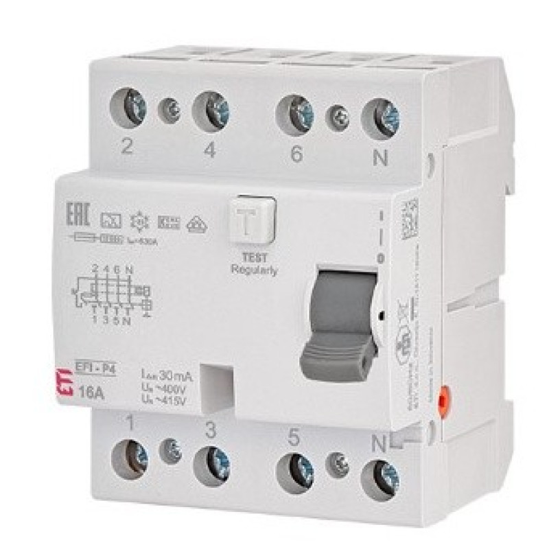 УЗО ETI EFI6-P4 3P+N 63/0,03 AC 6кА (2061653)