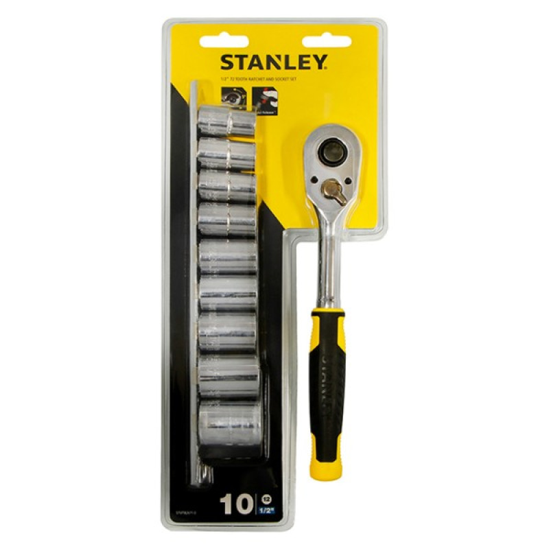 Набор торцевых головок Stanley STMT82670-0 3/8" с рукояткой и 10 двенадцатигранных торцевых головок