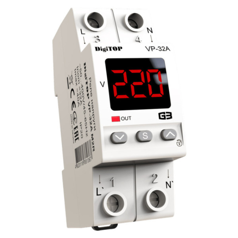Реле напряжения DigiTOP VP-32A M2R (красный индикатор)