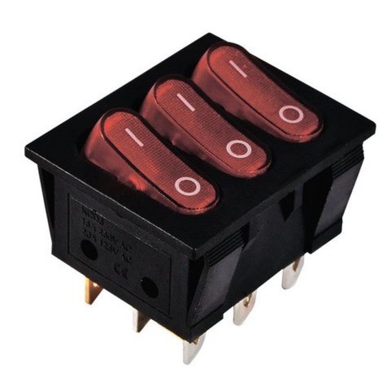 Переключатель TNSy KCD2-3101N R+R+R/B с подсветкой красный (TNSy5500821)