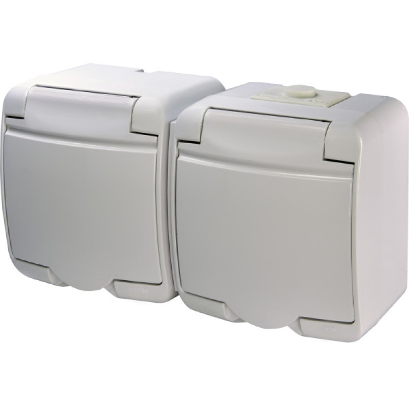 Розетка двухместная Eti Hermetics RHE-2s с з/к IP54 белая (4668019)