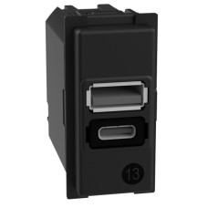 Механизм зарядного устройства USB 2 разъем тип - A/C 15 Вт/3000мА 1 модуль Bticino Living Now K4191AC
