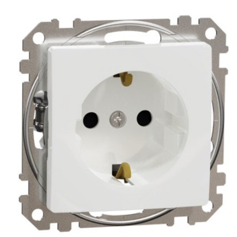Розетка Schneider Electric Sedna Design & Elements с заземлением и шторками белая SDD111022