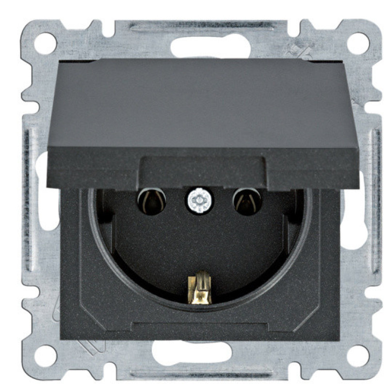 Розетка Hager WL1153 Lumina 16А/230В із з/к з кришкою (чорна)