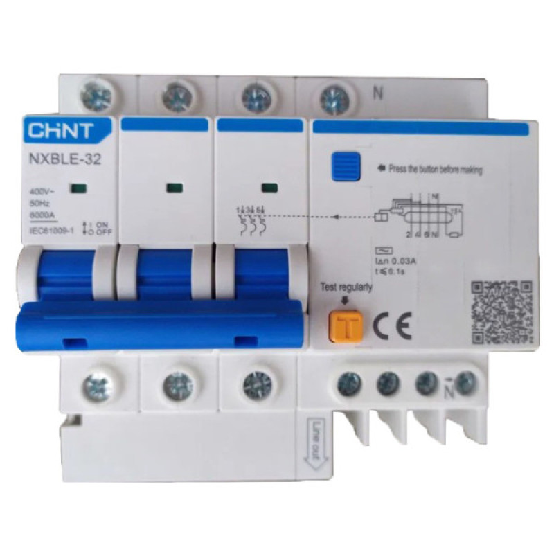 Диференційний вимикач Chint NXBLE-32 3P+N C10 30мА AC 6кА (819511)