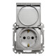 Розетка Schneider Electric Sedna Design & Elementsс заземлением шторками и крышкой матовый алюминий SDD170024
