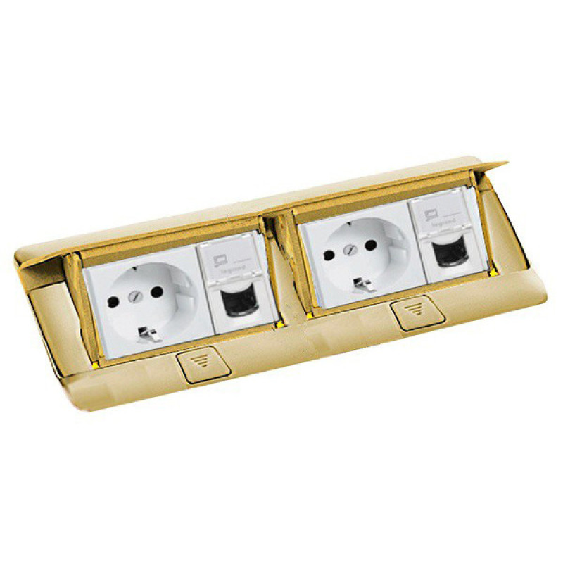 Лючок с выдвижным блоком розеток Legrand 54017 6М (латунь)