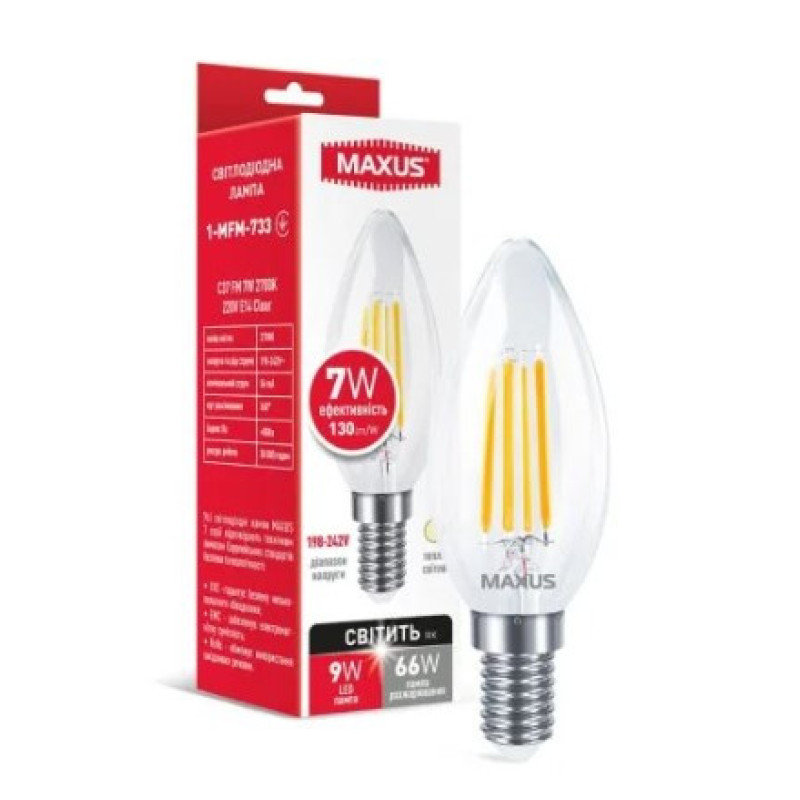 Филаментная лампа Maxus C37 FM 220Вт E14 Clear (1-MFM-733)