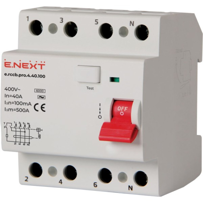 УЗО E.Next e.rccb.pro.4.40.100 3P+N 40А 100мА (p003023)