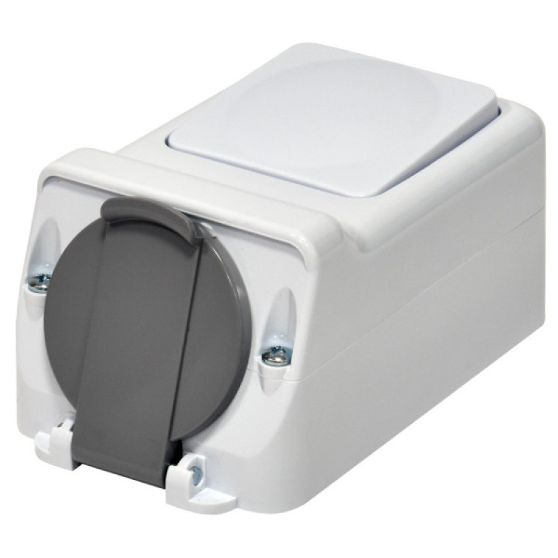 Розетка с выключателем ETI PRV-1 2Р+РЕ IP 44 10/16A 250В