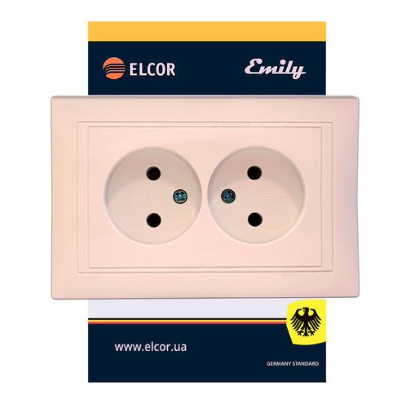 Двухпостовая розетка Elcor Emily 9215 (211568) без заземления (кремовый)