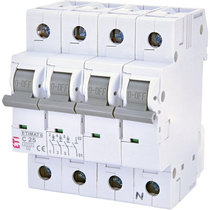 Автоматичний вимикач ETI 002146518 ETIMAT 6 3p+N C 25А (6 kA)