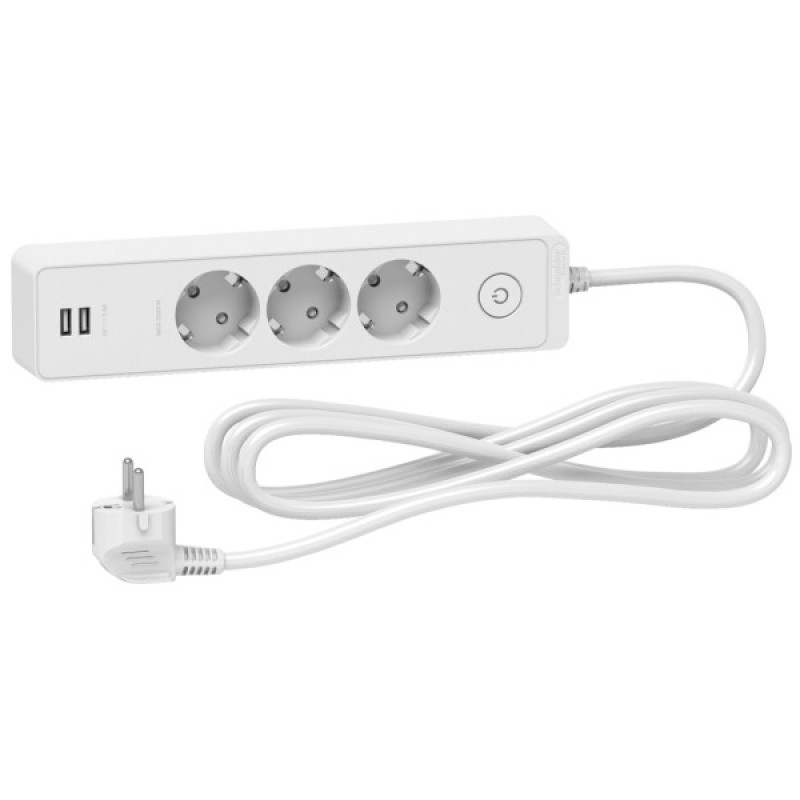 Подовжувач Schneider Electric ST943U3W на 3 місця та 2хUSB (3м) білий