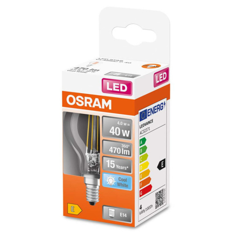 Светодиодная лампа Osram LED S CL P40 4W/840 230V FIL E14 10X1 (4058075435209)