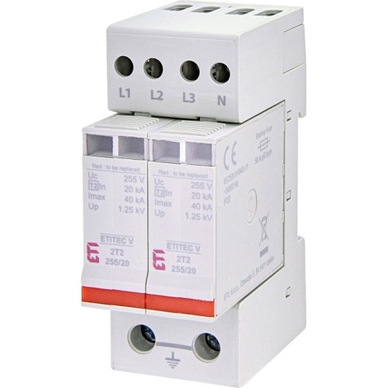 Ограничитель перенапряжения ETI 002442943 ETITEC V 2T2 255/20 (4+0)