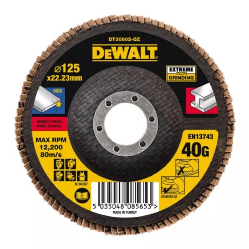 Плоский лепестковый шлифкруг по металлу DeWALT DT30602 Eхtreme 40G 125х22,23мм