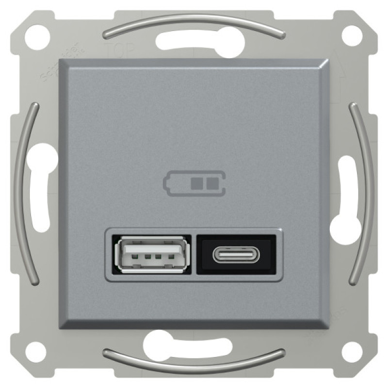 USB розетка Schneider Electric Asfora EPH2700562 тип A+C, 21Вт 3A сталь