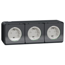 Накладная 3-местная розетка Schneider Electric MUR36038 с з/к и шторками IP55 (черный)
