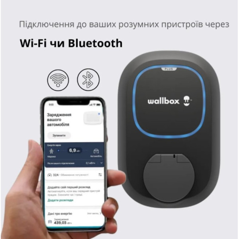 Зарядна станція Wallbox Pulsar Plus 22кВт Type 2 чорна без кабеля (PSP1-W-2-4-9-002)