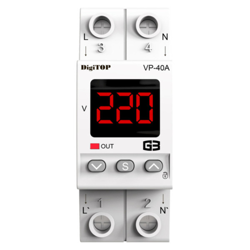 Реле напряжения DigiTOP VP-40A M2R (красный индикатор)