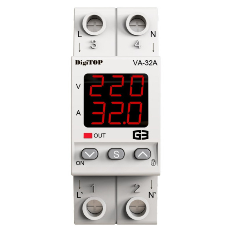 Реле напряжения DigiTOP VA-32A M2R (красный индикатор)