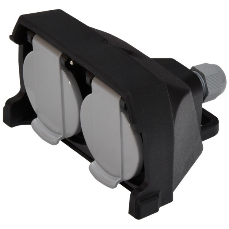 Розетка кабельна 2-місна ETI ERS-2CM 2Р+РЕ Schuko каучук IP44 чорна