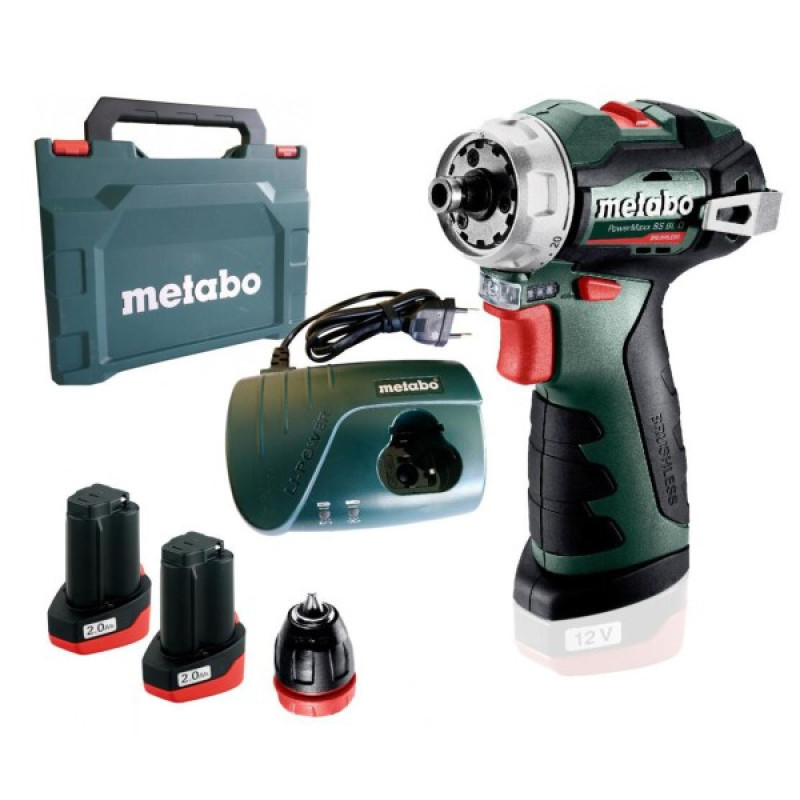 Аккумуляторная безударная дрель-шуруповерт Metabo PowerMaxx BS BL Q 12В 2x2,0Аг 0-400/0-1500об/мин 10/35мм (601749500)