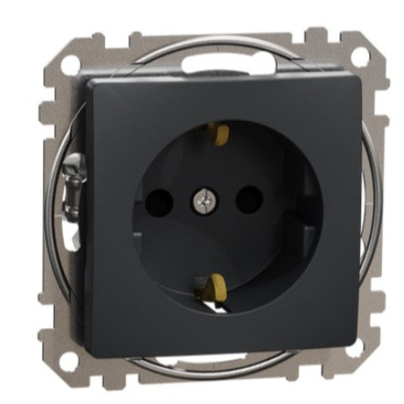 Розетка Schneider Electric Sedna Design & Elements с заземлением и шторками черная SDD114022
