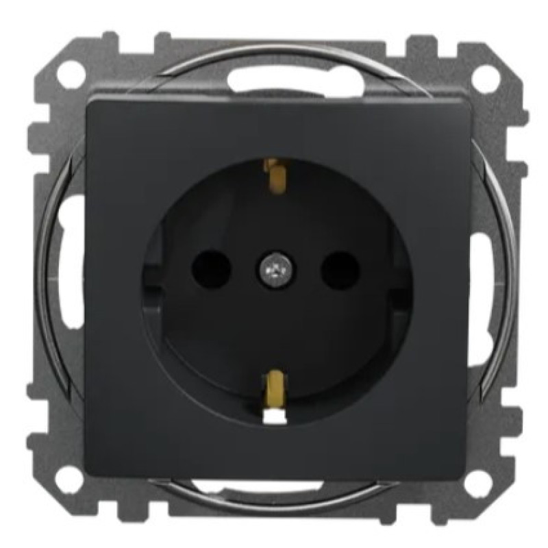 Розетка Schneider Electric Sedna Design & Elements с заземлением и шторками черная SDD114022