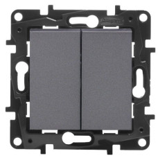Двухклавишный выключатель Legrand Niloe Step 10А зажимной механизм алюминий (863305)